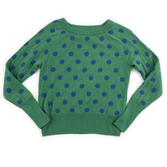 GAP green crewneck sweater w/ blue polka dots size S - Picture 1 of 8